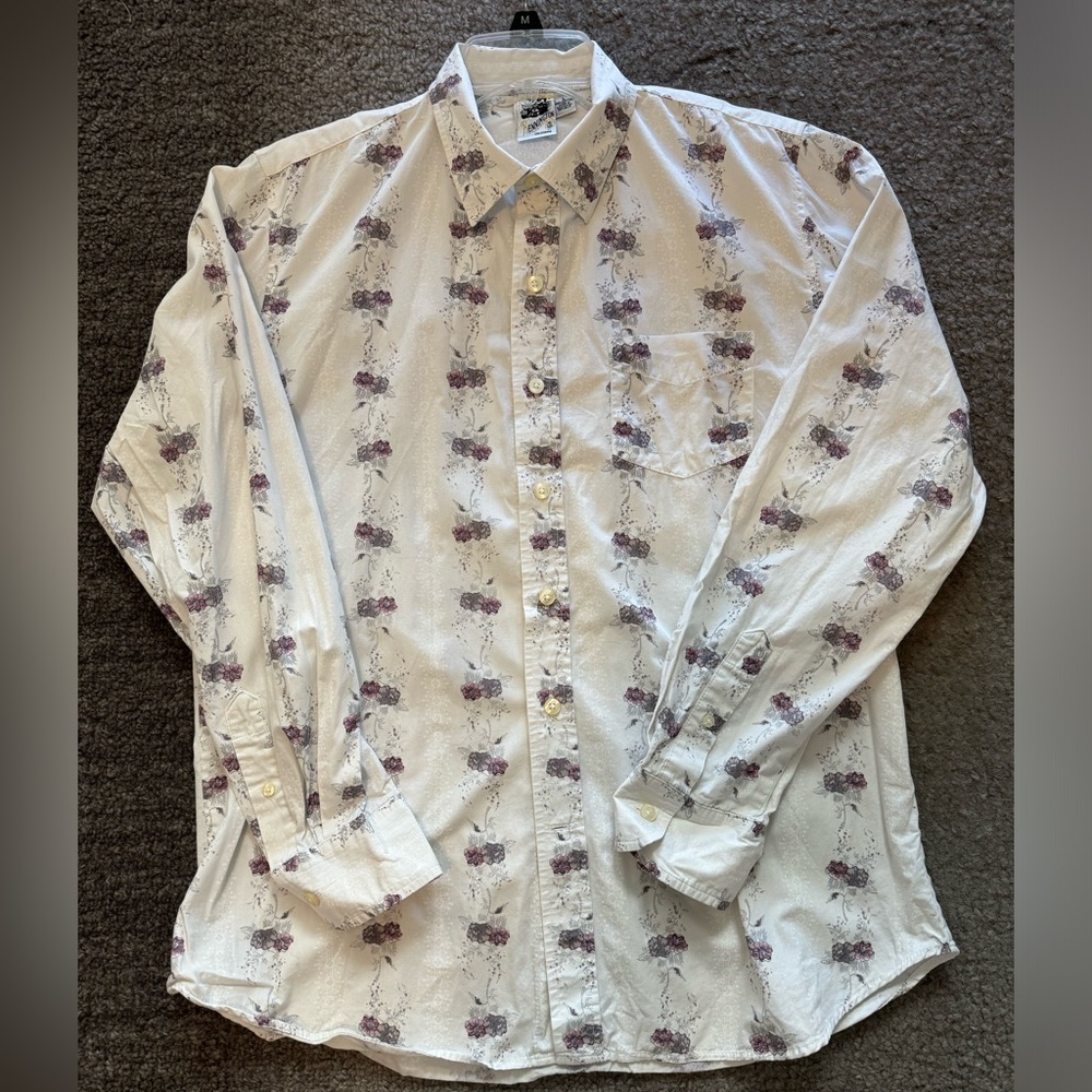 Kennington Ltd white button down with purple flowers.